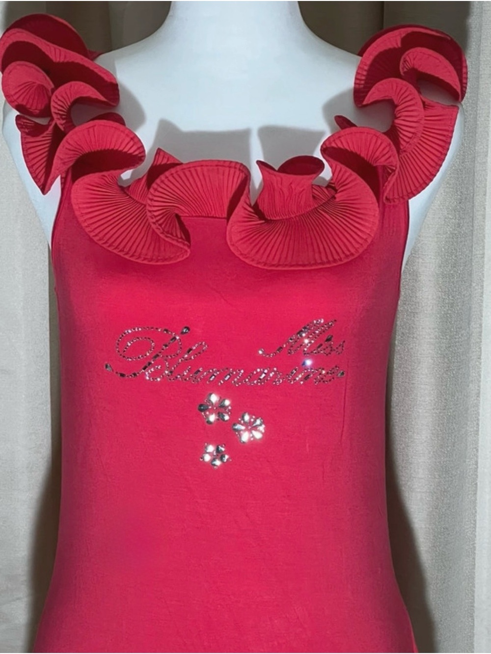 Vintage Y2K Miss Blumarine Rhinestone Ruffle Top - Picture 5 of 6